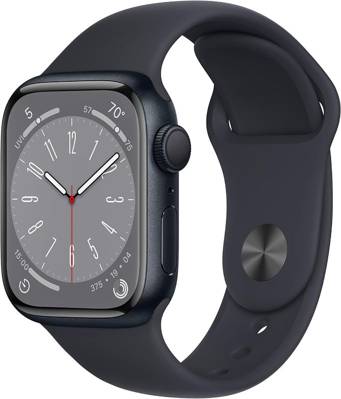 Photo 1 of Apple Watch Series 8 [GPS, 41mm] - Midnight Aluminum Case with Midnight Sport Band, M/L (Renewed)
