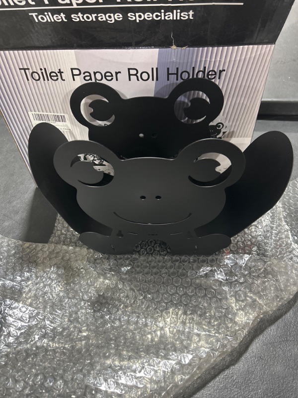 Photo 2 of Gojoamoy Frog Toilet Paper Storage Stand, Funny Animal Decorative Toilet Paper Holder for Extra 8 Rolls, Metal Black Bathroom Decor Tissue Organizer