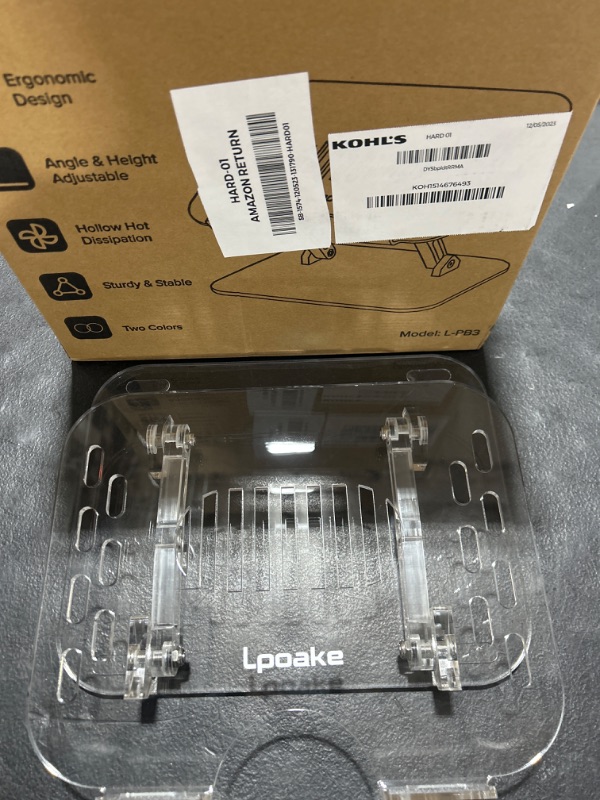 Photo 2 of Lpoake ???? ???????? Acrylic Laptop Stand for Desk Clear Laptop Riser Adjustable Height White Computer Stand for Laptop Compatible with 10 to 15.6 Inches Laptops(Transparent) 1 Pack