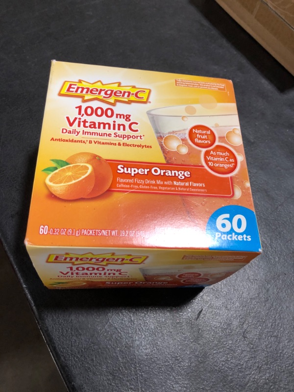Photo 2 of Emergen-C 1000mg Vitamin C Powder for Daily Immune Support Caffeine Free Vitamin C Supplements with Zinc and Manganese, B Vitamins and Electrolytes, Super Orange Flavor - 60 Count/2 Month Supply exp 2025