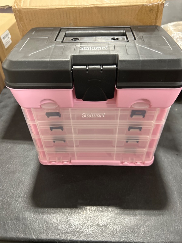 Photo 2 of Pink Tool Box – Durable Tackle Box Organizer with 4 Compartments for Hardware, Fishing Tackle, Beads, Hair Accessories and More by Stalwart