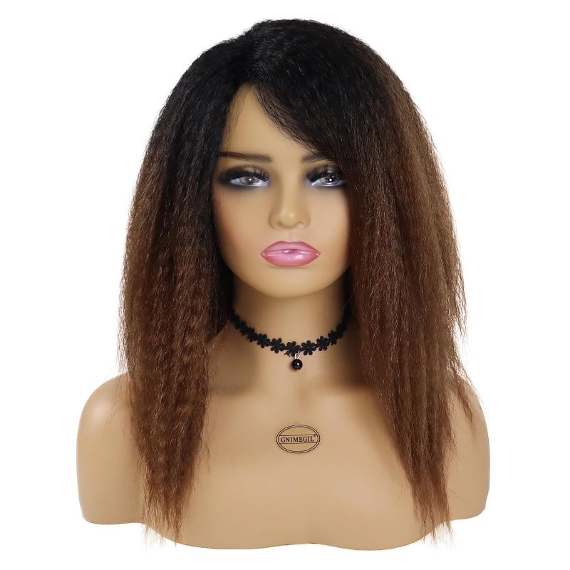 Photo 1 of GNIMEGIL Yaki Straight Kinky Afro Wigs for Black Women 22 Inch Ombre Brown Synthetic Long Wigs Soft and Fluffy for Daily Wedding Party 