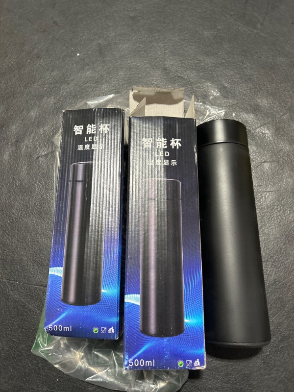 Photo 1 of 2 Pcs Smart Water Bottles with Digital Temperature Display Coffee Tea Infuser Bottle LED Thermal Cup Double Walled Vacuum Insulated Stainless Steel Flask Leak Proof Travel Mug Keep Warm (Black)