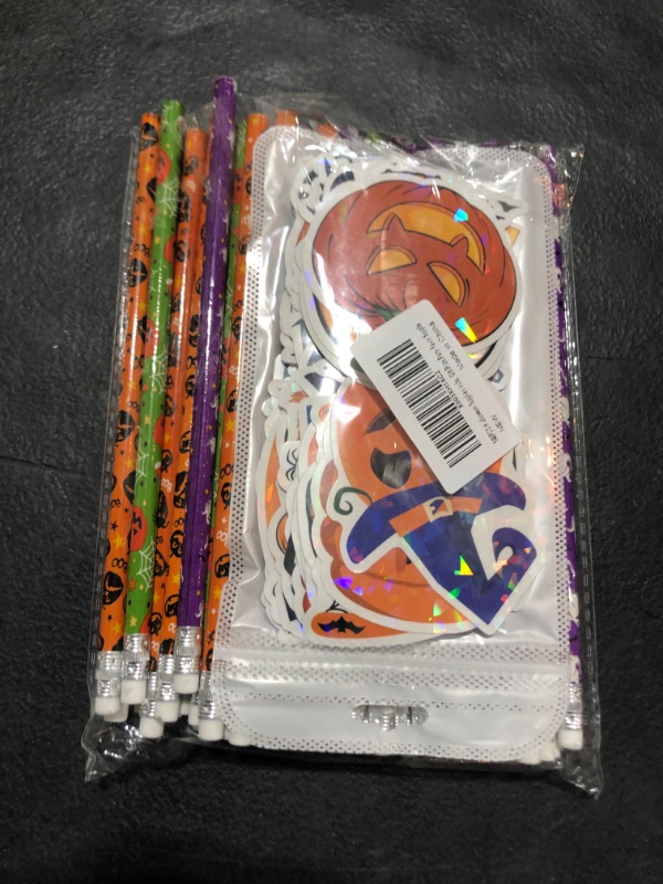 Photo 2 of 148PCS Halloween Supplies Include 48PCS Halloween Pencils and 100PCS Halloween Pumpkin Craft Stickers, for Halloween Treats Halloween Goodies Decals Gift Prize Party Favor Supplies