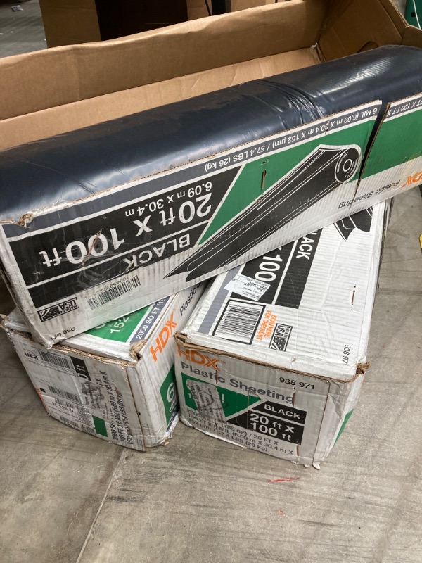 Photo 1 of ***(BUNDLE)***
       (3 PACK)
HDX 20 ft. x 100 ft. Black 6 mil Plastic Sheeting