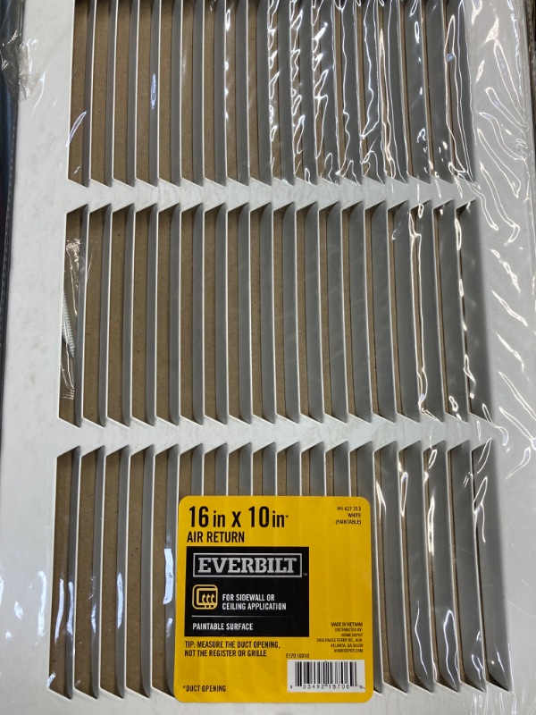 Photo 1 of (2 PACK) 16" X 10" Premium Paintable Steel Return Air Grill-Sidewall or Ceiling-HVAC Duct Cover-White (Outer Dimensions: 18" X12")
