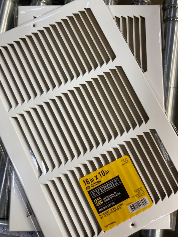 Photo 2 of (2 PACK) 16" X 10" Premium Paintable Steel Return Air Grill-Sidewall or Ceiling-HVAC Duct Cover-White (Outer Dimensions: 18" X12")