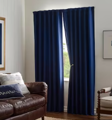 Photo 1 of allen + roth 84-in Navy Blackout Thermal Lined Back Tab Single Curtain Panel
