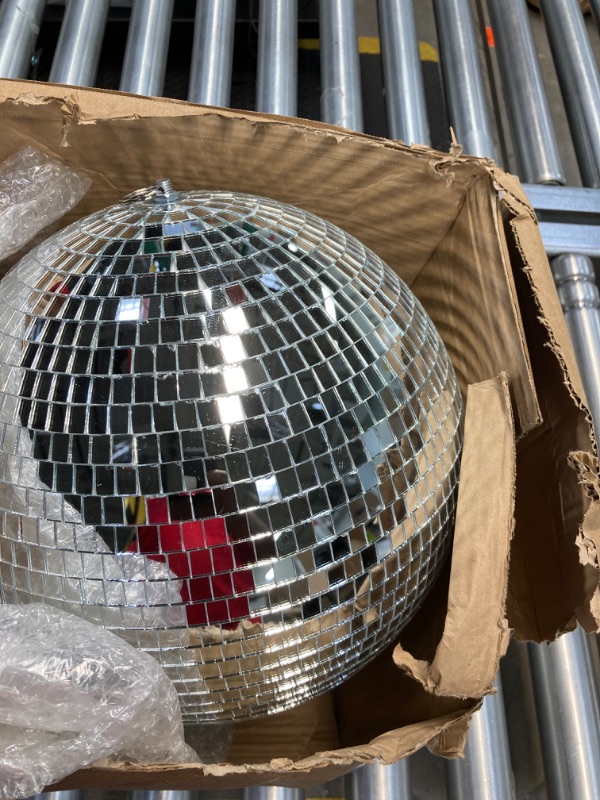 Photo 2 of Suwimut 12 Inch Mirror Disco Ball Hanging Disco Lighting Ball with Hanging Ring for Party or DJ Club Stage, Bar, Wedding, Holiday Decoration (Silver)