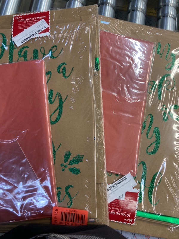 Photo 2 of (2 PACKS OF 10) Christmas Kraft Gift Boxes and Tissue Paper Bundle with Foil Designs