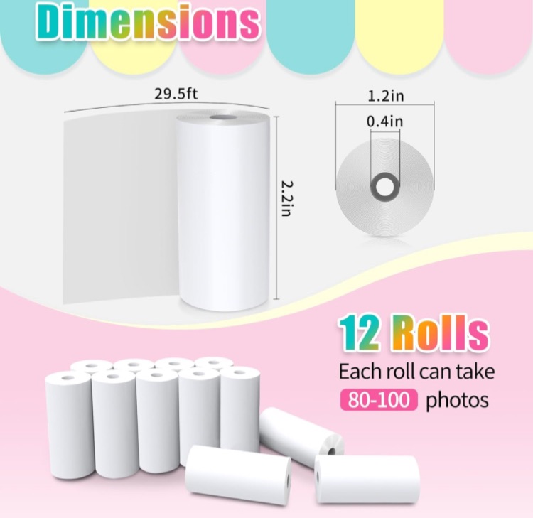 Photo 2 of 12 Rolls Instant Print Camera for Kids Refill Print Paper - Hikkon Thermal Print Paper Rolls Photo Print HD Printing for Most Kids Instant Camera (White)