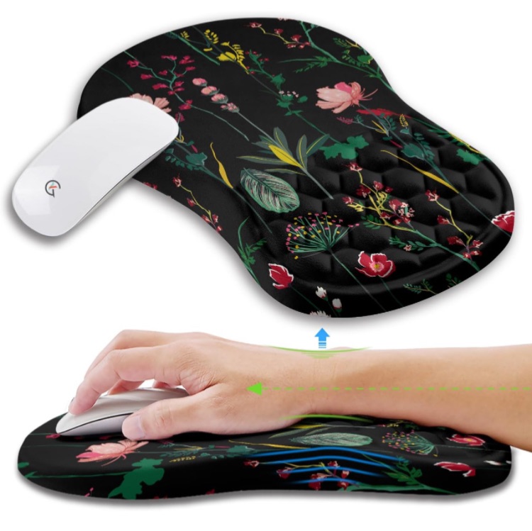 Photo 1 of Ergonomic Mouse Pad Wrist Support with Gel Massage Bump Design, Carpal Tunnel Pain Relief Wrist Rest Mousepad, Memory Foam Wrist Pad for Wireless Mouse & Desk (12x8 inch,Botanical Flowers)