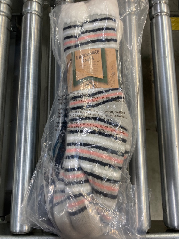 Photo 1 of DG Hill Sock Slippers for Women - 2 Pack Non Slip Socks - Fuzzy Socks Warm Socks with Grippers Sherpa Fleece Lined Thermal Medium Black Snowflake/Pink Stripes