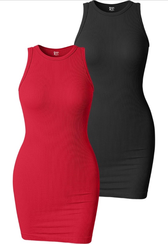 Photo 1 of OQQ Women's 2 Piece Dress Sexy Ribbed Sleeveless Halter Neck Tank Tops Mini Dresses