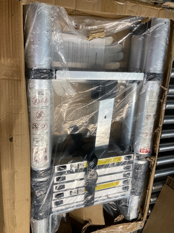 Photo 1 of 14.5FT Telescoping A Frame Ladder with Stabilizer Bar,Portable Multi-Purpose Collapsible Ladder for Roof Ceiling Household Use?Wheels is not Included? Silver 14.5ft A frame