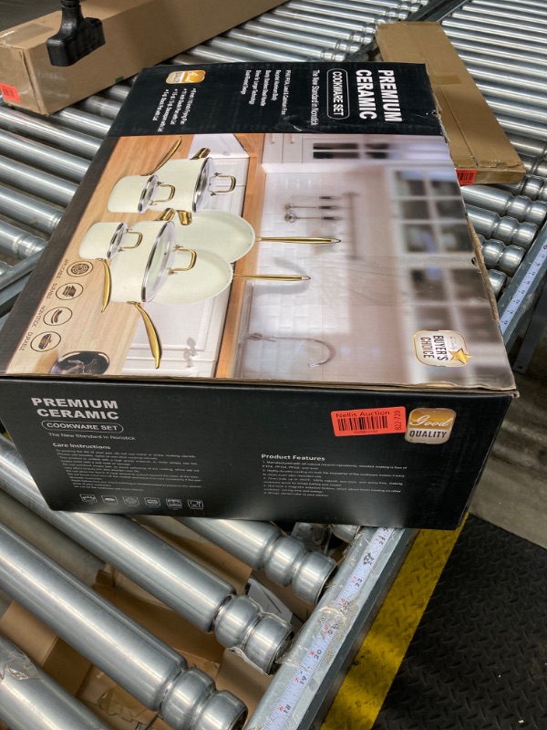 Photo 3 of ***MISSING ITEMS*** GreenPan Reserve Hard Anodized Healthy Ceramic Nonstick 10 Piece Cookware Pots and Pans Set, Gold Handle, PFAS-Free, Dishwasher Safe, Oven Safe, Taupe Brown
