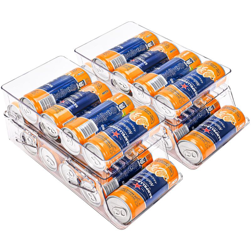 Photo 1 of Puricon Medium Foldable Skinny Can Organizer, Auto-Rolling Drink Dispenser for 8.3oz(250ml) - 11.3oz(330ml) Skinny Tall Cans, Clear, Space-Saving Storage for Fridge, Pantry, and Countertop - 2 Pack 2 Medium for 8.3 -11.3oz