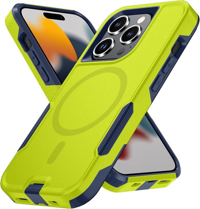 Photo 1 of for iPhone 15 Pro Max Case,Compatible with MagSafe, [Shockproof],with Port Protection,Heavy Duty Protection Magnetic Phone Case Cover for iPhone 15 Pro Max 6.7 inch (Green/Blue)