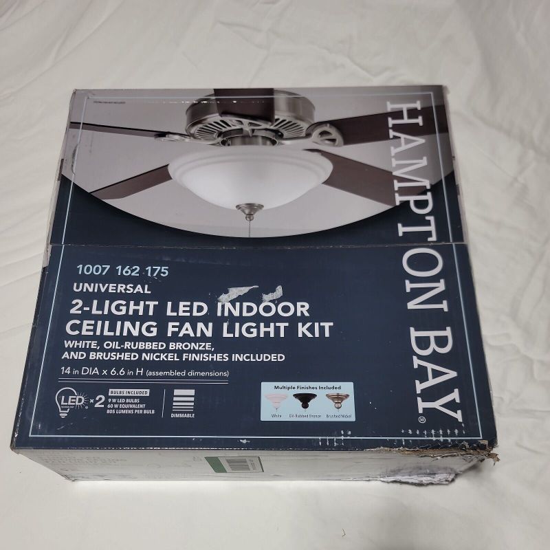 Photo 1 of ***(14IN in DIA x 6.6 in H)***
2-Light White Glass Bowl Ceiling Fan LED Light Kit
