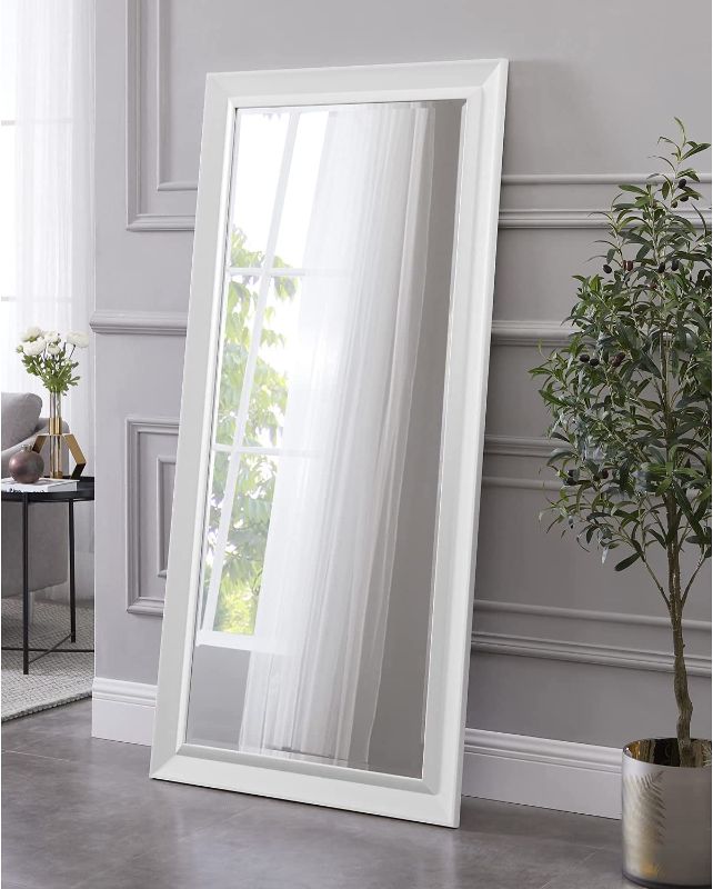 Photo 1 of FANYUSHOW Door Mirror Full Length, Full Length Mirror for Dorm, Wall Mirror with Engraving Frame Dressing Mirror for Bedroom, Living Room, Dressing Room, White 50" x14"
