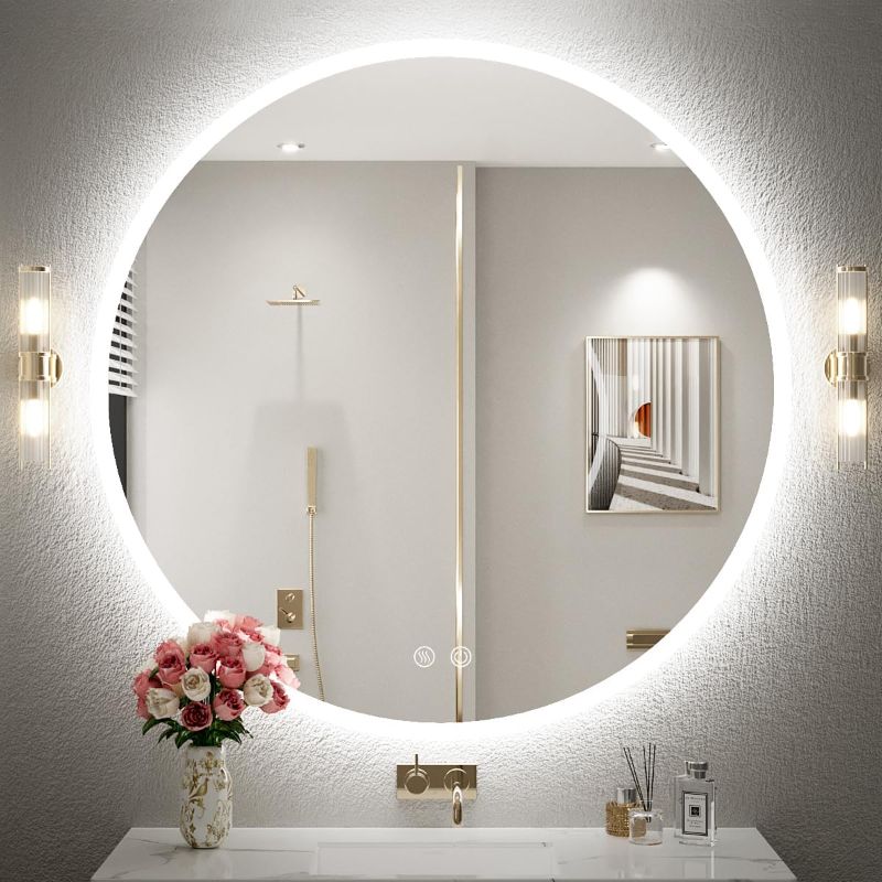 Photo 1 of 32 Inch Round LED Mirror for Vanity,Lighted Bathroom Mirror,Wall Mounted Round Mirror with Lights,Frameless,6000K, Anti-Fog&Dimmable, Touch Switch and IP54 Waterproof
