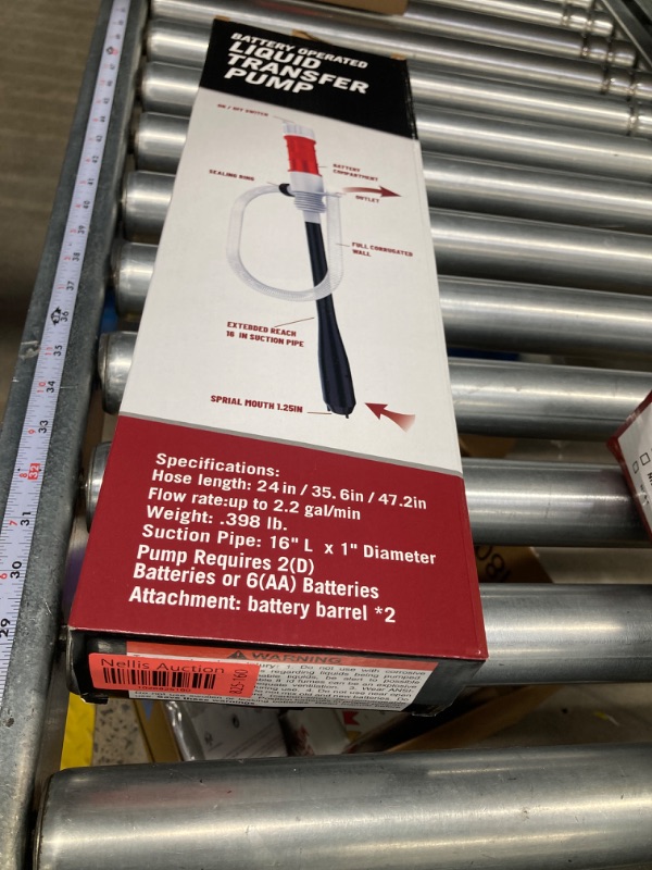 Photo 2 of S&L-Winyer Battery-Operated Liquid Transfer Pump Fuel Transfer Pump For Gasoline 2.2 Gpm Gallons Per Min/Inlet: 16 in Outlet: 24 in Black-24IN