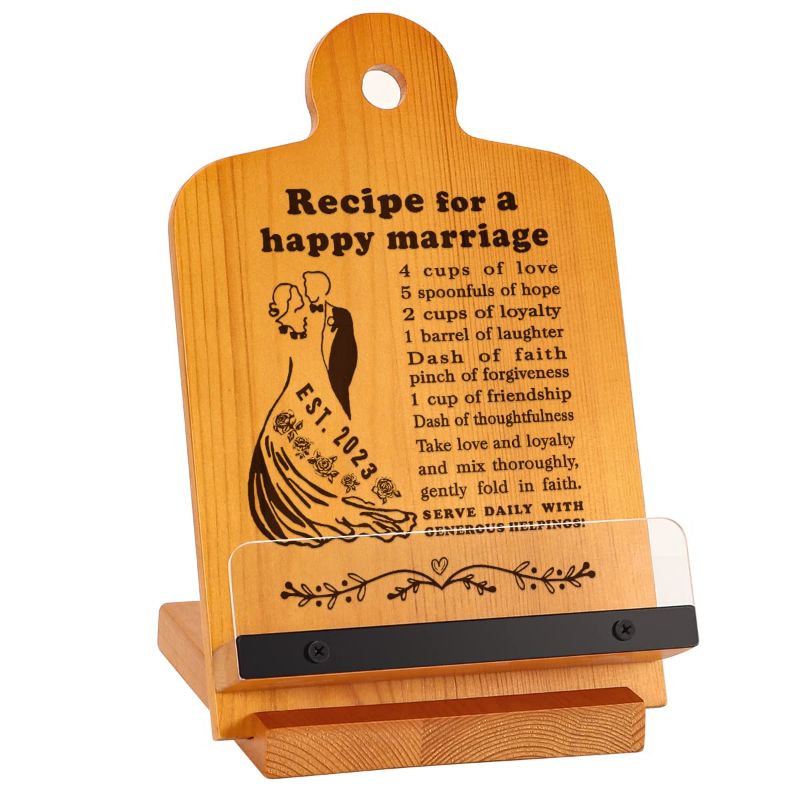 Photo 1 of *BUNDLE ITEMS 2 PACK* Wedding Gifts for Couple 2023 Wedding Engagement Anniversary Marriage Gift for Couple Women Friends Wife, Newlywed Mr and Mrs Gifts, Recipe for a Happy Marriage, Cookbook Recipe Book Stand for Kitchen 2023 Marriage