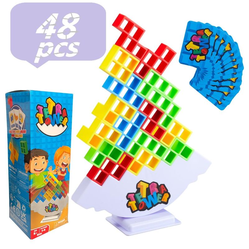 Photo 1 of *BUNDLE ITEMS 2 PACK* LanCipal 48 Pcs Tetra Tower Stack Attack Games - Stacking Block Puzzle Toy Board Game for Kids & Adults,Balance Game for Family Parties, Travel, and Team Building