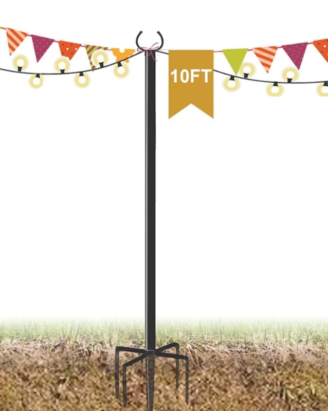 Photo 1 of 10 FT Outdoor String Light Pole Stand for Garden Lawn, Adjustable Globe Patio Light Post for Hanging Outside Decorate Lighting, 1 Pack