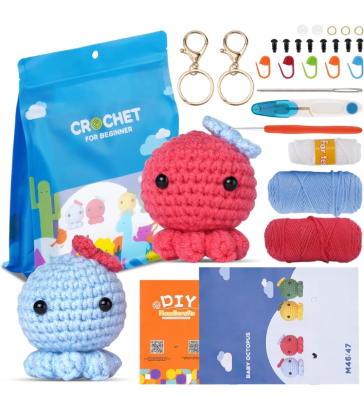 Photo 1 of *BUNDLE ITEMS 2 PACK* WILSHIN Crochet Kit - Complete Octopus Crochet Set - All-Inclusive Crochet Kit with Step-by-Step Tutorial Videos