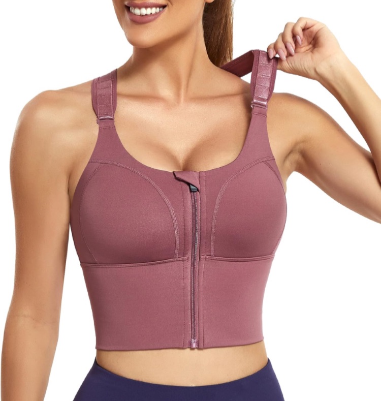 Photo 1 of Longline Sports Bra Front Zip Crop Top for Women with Adjustable Straps Workout Top Cross Back Yoga Tank- Small