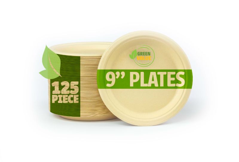 Photo 1 of *BUNDLE ITEMS 2 PACK* Eco-Friendly 9" Disposable Sugarcane Fiber Plates - Sustainable Convenience for Every Meal! (Natural)