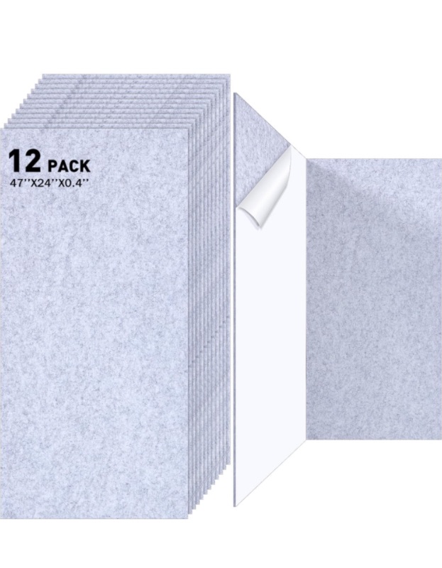 Photo 1 of 12 Pack Large Acoustic Panels, 47 x 24 x 0.4 Inch Soundproof Wall Panels, Acoustical Wall Panels, Self-adhesive Sound Absorbing Panel, Acoustic Panel for Studio Home Office(Gray)