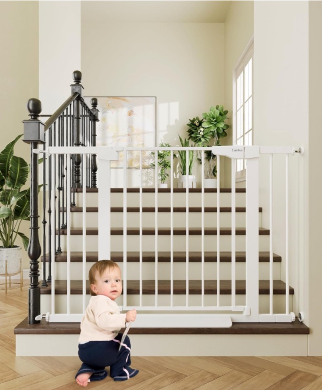 Photo 1 of  29.7-46" Baby Gate for Stairs, Mom's Choice Awards Winner-Auto Close Dog Gate for the House, Easy Install Pressure Mounted Pet Gates for Doorways, Easy Walk Thru Wide Safety Gate for Dog, White