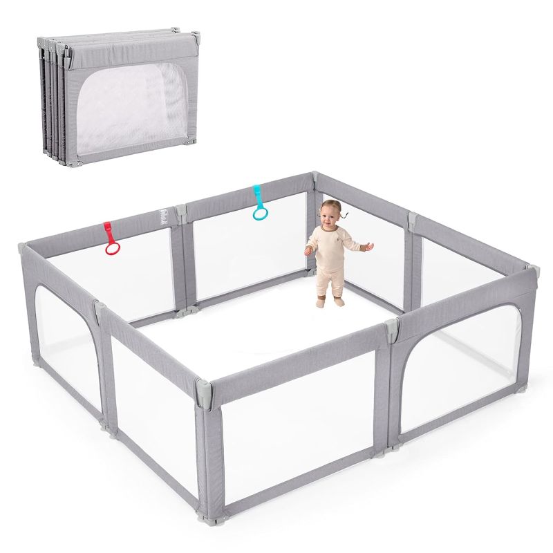 Photo 1 of *STOCK PHOTO FOR REFERENCE* COSOLA Baby Playpen for Toddlers, Foldable Playpen Safe Anti-Fall Play Yard, Visible Mesh Play Pen with Zipper Gate, Baby Fence Play Area with Pull-up Rings, Adjustable Baby Play Yards, Dark Grey