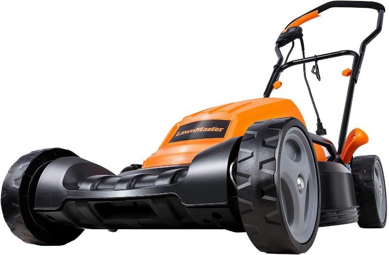 Photo 1 of LawnMaster ME1218X Electric Lawn Mower 12AMP 19-Inch & Yard Master 9940010 Outdoor Garden 120-Foot Extension Cord, Light Duty, Water Resistant Mower