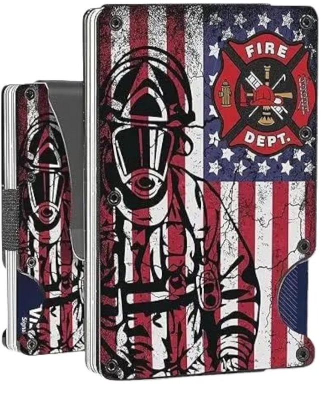 Photo 1 of  Firefighter Fire Department American Flag Blocking Front Pocket Credit Card Holder Minimalist Slim Wallet For Firefighter