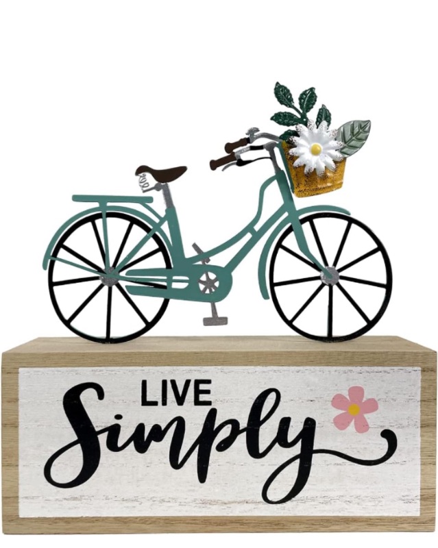 Photo 1 of *BUNDLE ITEMS 2 PACK* Spring Block Bicycle Live Simple Decoration for Home Wooden Farmhouse Metal Signs Rustic Vintage Decorations for Table House Kitchen Living Room Indoor Outdoor Country Art 10”x 5"