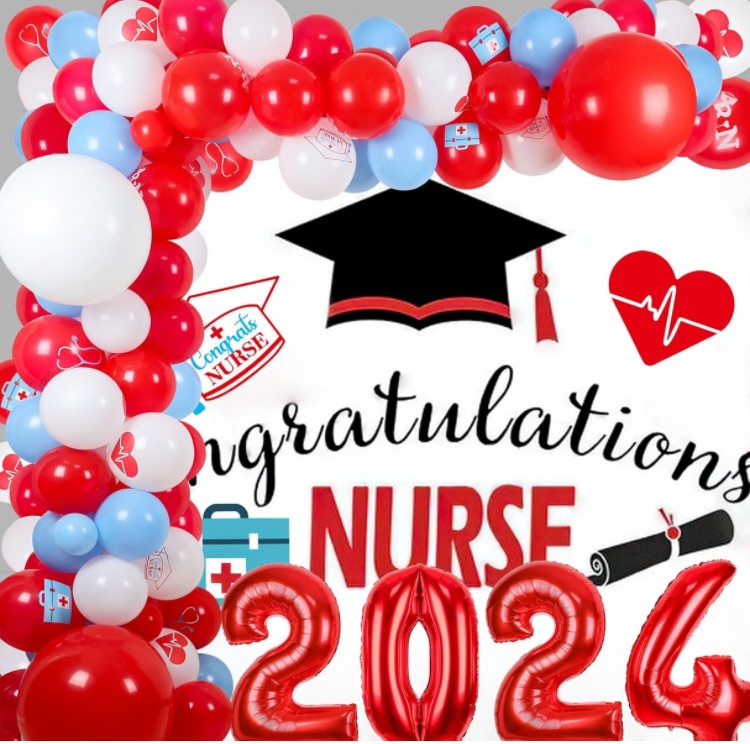 Photo 1 of *BUNDLE ITEMS 2 PACK* Nurse Graduation Party Decorations 2024, Nurse Graduation Balloon Arch with 32"" 2024 Nurse Balloons for Medical School Graduation Party Decorations Nurse Graduation RN Themed Party Supplies