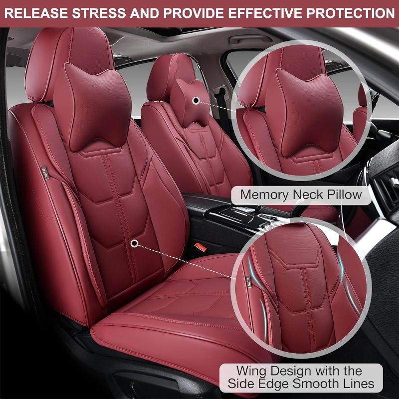 Photo 1 of ***MISSING BACK SEATS*** BWTJF Car Seat Covers Full Set, Front and Rear Seat Covers for Cars, Leatherette Auto Seat Protectors Car Interior Accessories, Car Seat Cushions Fit for Most Sedans SUV Pick-up Truck, WineRed Wine Red Full Set