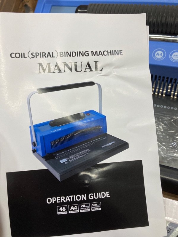 Photo 2 of TIANSE Spiral Coil Binding Machine, Manual Book Maker Punch Binder with Electric Coil Inserter, Disengaging pins, Adjustable Side Margin, Comes with 100pcs 5/16'' Plastic Coil Bind Spines & Plier