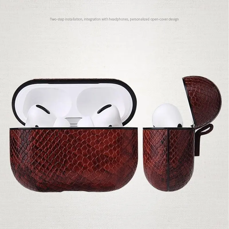 Photo 1 of compatible with Airpods Pro 2nd/1st Generation Case, imitation snake leather pattern Cover Protective Cases with buckle Compatible for AirPod Pro 2nd Generation?Front LED Visible-brown
