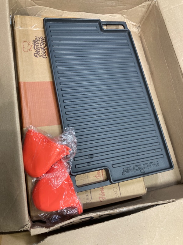 Photo 1 of NutriChef Cast Iron Reversible Grill Plate - 18 Inch Flat Cast Iron Skillet Griddle Pan For Stove Top, Gas Range Grilling Pan w/ Silicone Oven Mitt For Electric Stovetop, Ceramic, Induction.