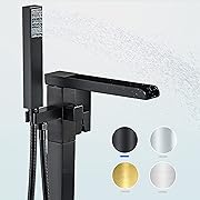 Photo 1 of  Freestanding Tub Faucet, Free Standing Tub Filler Matte Black, Single Handle Stand Alone Brass Bathtub Faucet with Hand Held Shower and Swivel Waterfall Mixer Spout Floor Mount