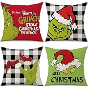 Photo 1 of 2 pack Christmas Pillow Covers 18x18 Set of 4 for Christmas Decorations,Grinch Christmas Decorations Throw Pillow Covers Christmas Buffalo Plaid Pillow Cases Christmas Pillows for Sofa Couch Indoor Outdoo