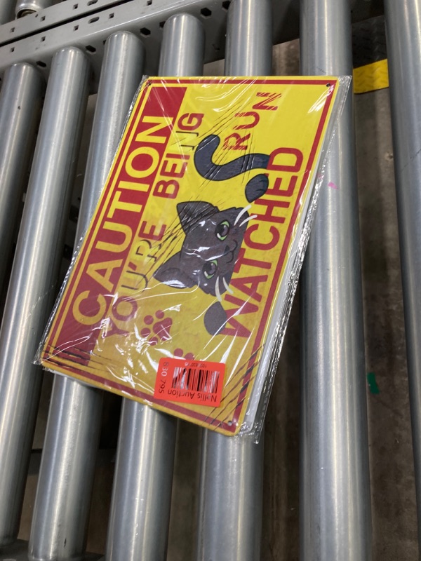 Photo 2 of 2 pack Beware of Cat Sign, Funny Black Cat Sign, Funny Metal Poster Art Wall Decor, Caution You’re Being Watched Cute Vintage Metal Sign Yellow, Red, Gray, Brown