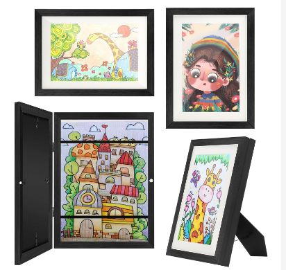 Photo 1 of 2 Pack Kids Art Frame,Children'S Picture Frame A4 Art Frame Front Opening,Photo Frame Children Art Photo Frame Children Fillable About 50-150 Pictures for Children Art Projects (black)