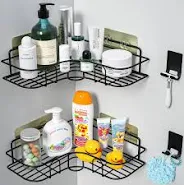 Photo 1 of 2  pack Adhesive Corner Shower Caddy Organizer Shelf Shelves with Hooks, Shampoo Holder,2 Pack, Black