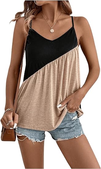 Photo 1 of SOLY HUX Women's Summer Color Block V Neck Spaghetti Strap Cami Tops