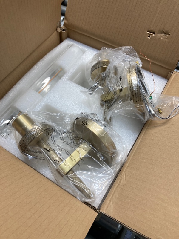 Photo 1 of Joyunleo Gold Wall Sconces Set of Two, 19" Knurling Gold Sconces Wall Lighting, Tube Glass Brass Bathroom Sconces Wall Lights for Bedroom Living Room Vanity Sconce Wall Lamp for Hallway, Staircase Knurling Brass set of two